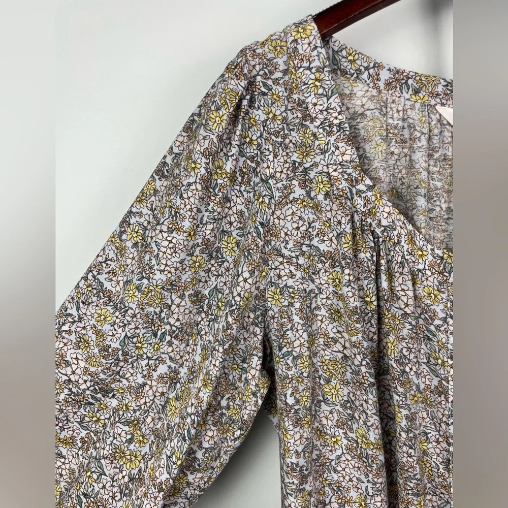 LC Lauren Conrad Multicolor Floral Long‎ Puff Sleeve Square Neck Peasant Blouse - Picture 5 of 8